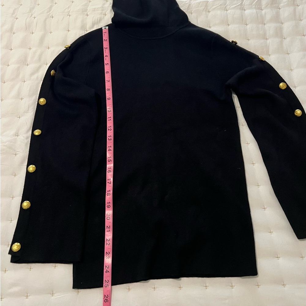 Classic black turtleneck with gold buttons. Slim fit. - Picture 2 of 5
